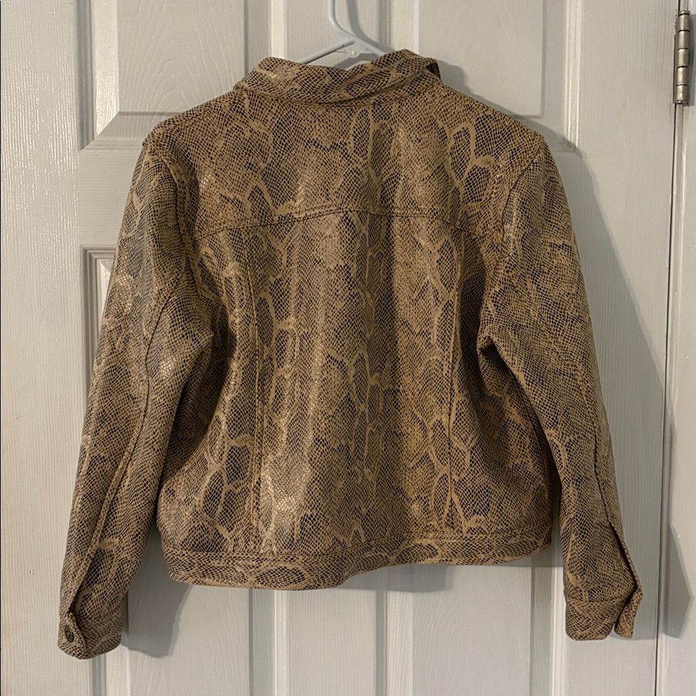 Snakeskin Cropped Jacket Y2K Petite 12P Faux Leather Look - Picture 5 of 8